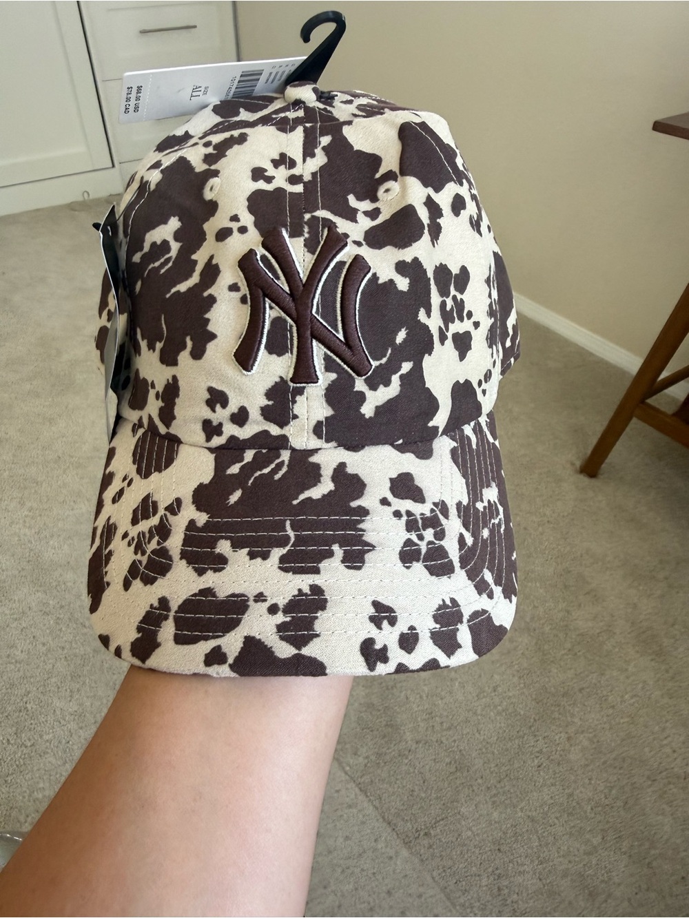 Anthropologie Brown and Cream Cowprint NY Cap